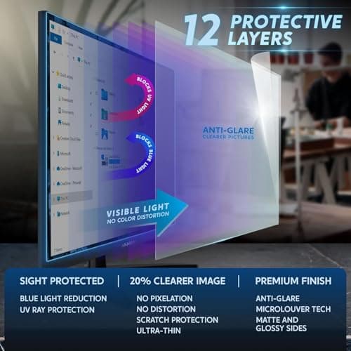 [2 Pack] 24 inch Removable Anti-Glare Blue Light Screen Protector for 16:9 Computer Monitor Display– Anti-Glare, Anti-Scratch, PC Anti-UV Eye Protection Filter Film