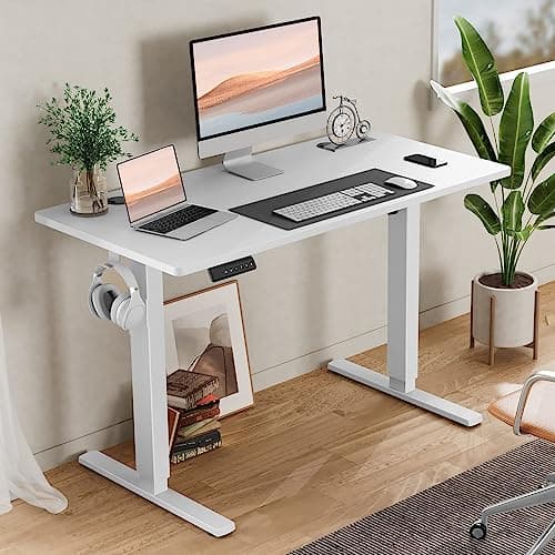 Standing Desk, Adjustable Height Electric Sit Stand Up Down Computer Table, 55x24 Inch Ergonomic Rising Modern Lift Motorized Gaming Desktop Workstation for Work Home Office - White