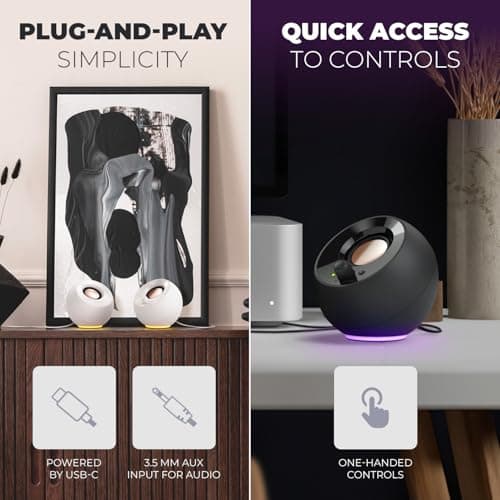 Creative Pebble SE Minimalist 2.0 USB-C Powered PC Speakers with RGB Lighting​, 3.5 mm AUX-in, Up to 4.4W RMS Power for Computers and Laptops (Black)