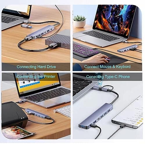 VIENON Aluminum 7 in 1 USB C Hub with USB 3.0, USB 2.0 Ports for MacBook Pro Air and More Devices