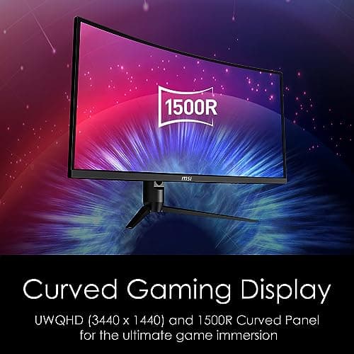 MSI Optix MAG342CQR 1500R Curvature 21:9 Aspect Ratio Narrow Bezel 1ms 3440 x 1440 (UWQHD) 144Hz Refresh Rate Tilt/Swivel/Height/Pivot Adjustment 34" AMD Freesync Gaming Curved Monitor, Black