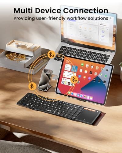 ProtoArc Foldable Keyboard with Touchpad, XK01 TP Folding Portable Keyboard, Full Size Keys, Large Trackpad Bluetooth Travel Keyboards for iPad Laptop PC Tablets -Black
