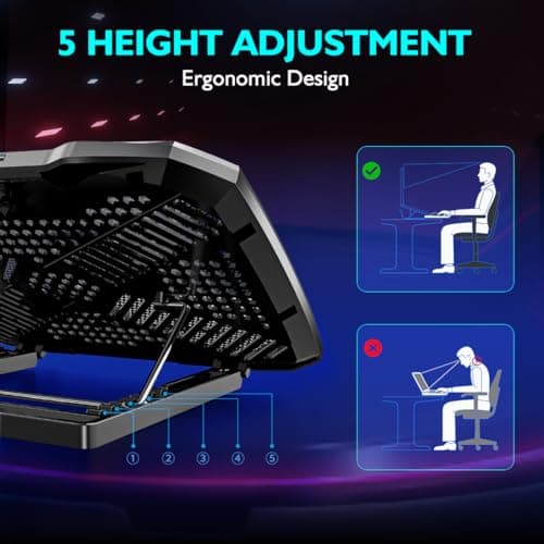 Laptop Cooling Pad Laptop Cooler Stand, Laptop Fan Cooling Pad for 12-15.6 Inch Laptop Notebooks, 5 Quiet Fans, 5 Angle Adjustable Laptop Cooling Stand (Black)