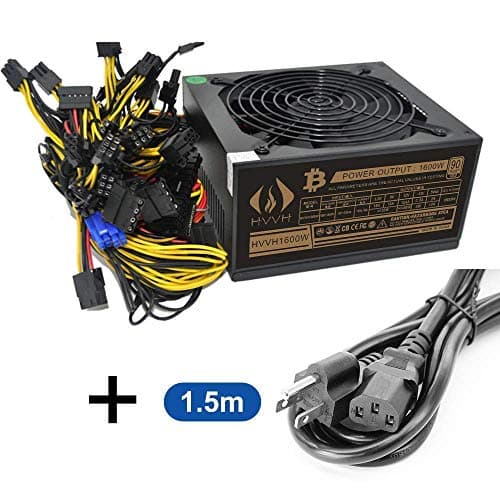 20+4 Pin Silent Noise Reduction Miner/PC GPU ATX 1600W Power Supply 87 Plus Gold Designed for US Voltage 110V 1600w Mining ETH PSU Max Support 8 Graphics with 1.5m US Plug Adapter Cable