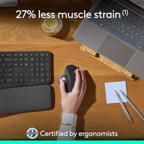Logitech MX Ergo S Advanced Wireless Trackball Mouse, USB-C Rechargeable Wireless Ergonomic Mouse with Bluetooth and Encrypted Dongle, 6 Programmable Buttons, for PC/Mac - Graphite