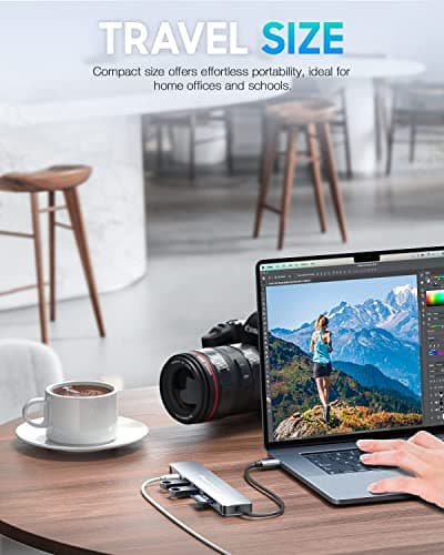 Hiearcool USB C Hub, USB-C Multi-Port Adapter for MacBook Pro, 7IN1 USBC to HDMI Hub Dongle Compatible for Laptops and Other Type C Devices (4K HDMI USB3.0 SD/TF Card Reader 100W PD)