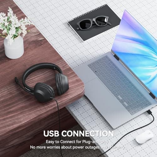 LEVN Headset with Mic, USB Headset with Microphone for PC, Headphones with Mic for Pc with Noise Canceling Microphone for Laptop, USB Headphones for Work from Home/Call Center/Open Office, Black