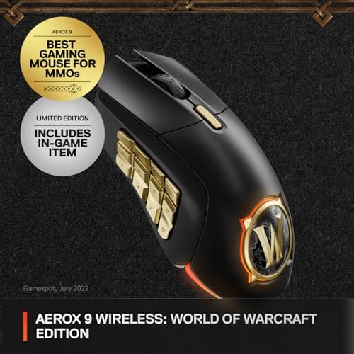 SteelSeries Aerox 9 Wireless: World of Warcraft Edition — Free in-Game Item — MMO Gaming Mouse — 18 Programmable Buttons — Lightweight — Bluetooth/2.4GHz — 18K DPI TrueMove Air Sensor