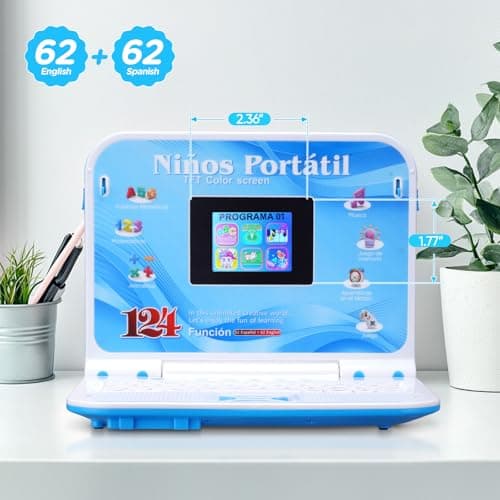 Educational and Bilingual Laptop Spanish/English, Color Screen Learning Laptop with 124 Learning Modes, Computer for Kids Ages 5+