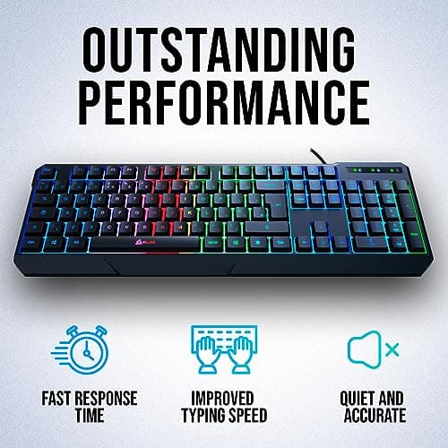 KLIM Chroma Gaming Keyboard Wired USB - New - Durable Ergonomic Waterproof Silent Backlit - Ideal for Gaming and Office - Teclado Gamer - 2 ms Response Time - PC Laptop Mac PS4 PS5 - Black