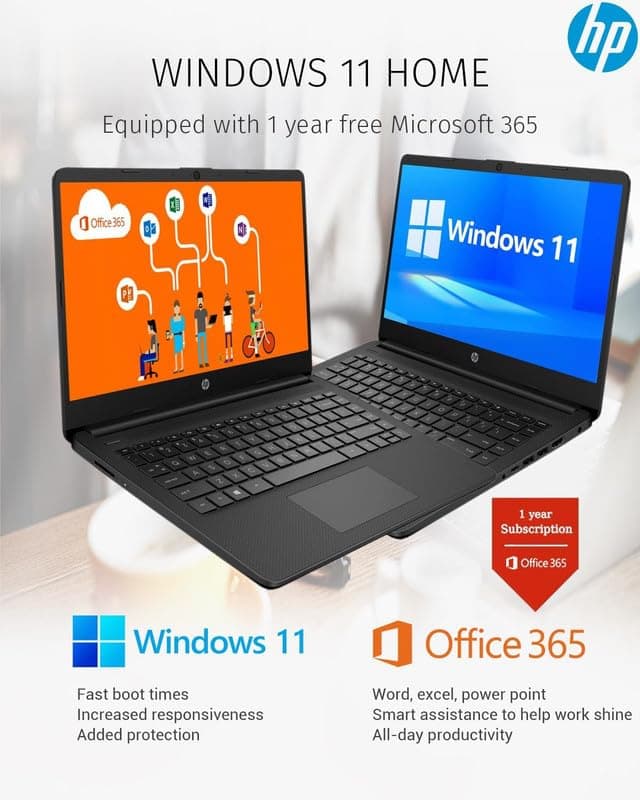 HP New 14" HD Ultral Light Thin Laptop, Quad-Core Intel Celeron Processor, 8GB RAM, 256GB (128GB eMMC+ 128GB Card), Wi-Fi, Upto 11 Hours, Windows 11 S + 1 Year Office 365+HubxcelAccessory, Black