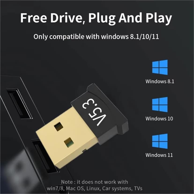 Kyper USKyper-45BT 1 Pack USB Bluetooth Adapter, 5.3 BT Adapter for PC, Plug & Play for Windows 11/10/8.1, Bluetooth Receiver & Transmitter for Keyboard/Mouse/Headphone/Speakers/Printer (1)