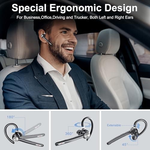 Bluetooth Headset, Wireless Bluetooth Earpiece With 400mAh Charging Case,150 Hours Talktime Hands Free Noise Canceling Headphones for iOS Android Cell Phone, Built-in Mic for Trucker, Office.