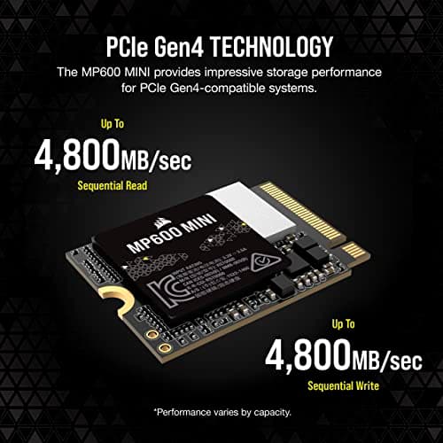 Corsair MP600 MINI 1TB M.2 NVMe PCIe x4 Gen4 2 SSD – M.2 2230 – Up to 7,000MB/sec Sequential Read – High-Density 3D TLC NAND – Great for Steam Deck and Microsoft Surface – Black