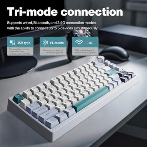GK GAMAKAY TK75 V2 75% Silent Mechanical Keyboard with TFT Screen, Hot Swap RGB Bluetooth 5.0/2.4GHz Wireless/USB-C Wired PBT Cherry Profile Keycaps Gaming Keyboard (GamaKay Pegasus Switch)