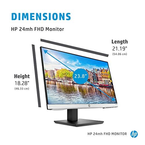 HP 24mh FHD Computer Monitor with 23.8-Inch IPS Display (1080p) - Built-In Speakers and VESA Mounting - Height/Tilt Adjustment for Ergonomic Viewing - HDMI and DisplayPort - (1D0J9AA#ABA)