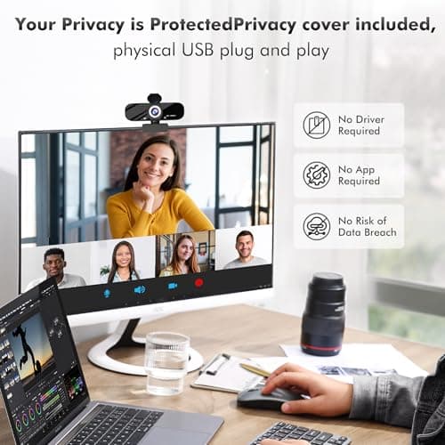 USB HD Webcam with Built-in Microphone and Rotatable Tripod, 1080P Video, Wide Angle Camera, Privacy Cover, for Desktop PC or Laptop Computer - 1（Black）
