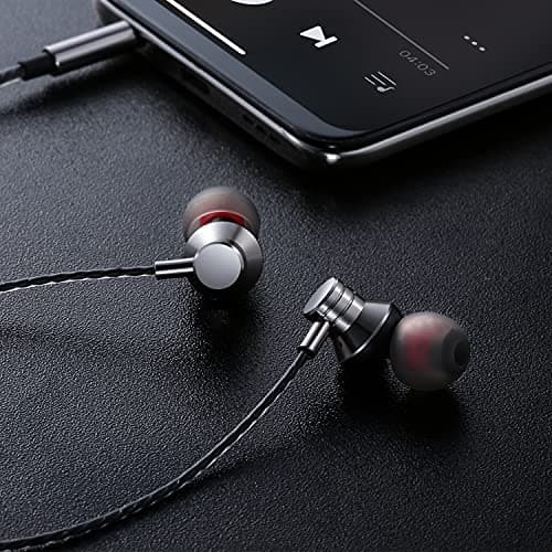 Wired Earbuds Headphones with Microphone Stereo Bass Earphones Noise Isolation in-Ear Headset Compatible with All Smartphones Tablets iPod IPad MP3 Player That with 3.5 mm Interface(Silver)