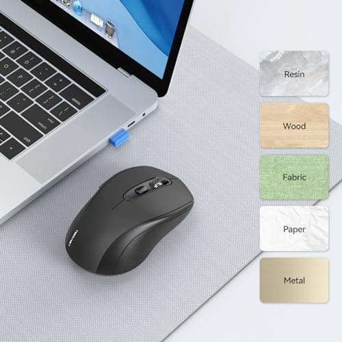 TECKNET Bluetooth Mouse, 4000DPI Wireless Mouse for Laptop 2-in-1(BT 5.0/3.0+2.4Ghz) Computer Portable PC Mice Wireless with USB Receiver for Mac (USB-A+Bluetooth, Black)