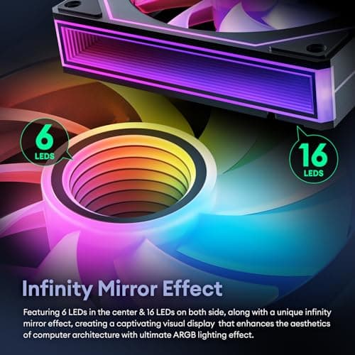 6 Pack RGB Fans, Infinity Mirror, Cable Connector 3 Pin 5V Addressable RGB Fans with Controller (Not Daisy Chain), PWM PC Fan 1800 RPM, 52.4 CFM, Infinity Series