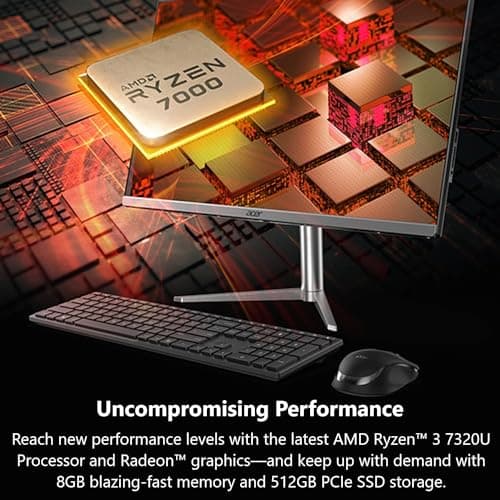 Acer Aspire C24-1300-UR31 AIO Desktop | 23.8" Full HD IPS Display | AMD Ryzen 3 7320U Quad-Core Processor | AMD Radeon 610M Graphics | 8GB LPDDR5 | 512GB PCIe SSD | Wi-Fi 6E | Windows 11 Home,Black