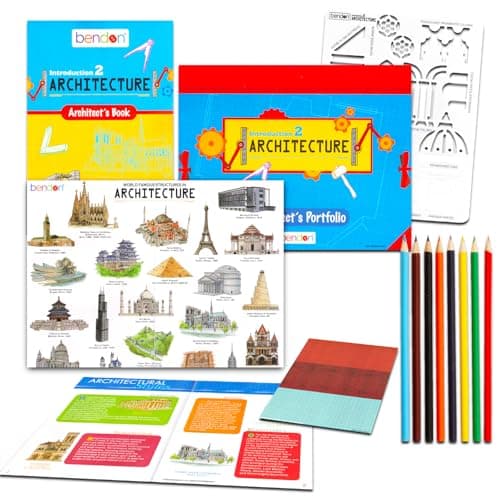Architecture Activities for Kids - Bundle with Architecture Activity Book, Sketch Pad, Stencils, Colored Pencils, and More | STEM Projects for Boys and Girls