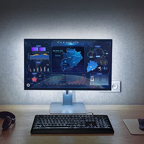 Large Print Backlit Keyboard, USB Wired Computer Keyboard, Full Size Keyboard with White Illuminated LED Compatible for Windows Desktop, Laptop, PC, Gaming, Black