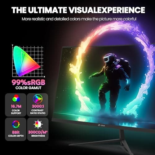CRUA 24 Inch 200hz/180hz Curved Gaming Monitor, FHD 1080P Frameless Computer Monitors, Support AMD freesync Low Motion Blur, Eye Care, DisplayPort, HDMI, Compatible Wall Mountable Installs-Black
