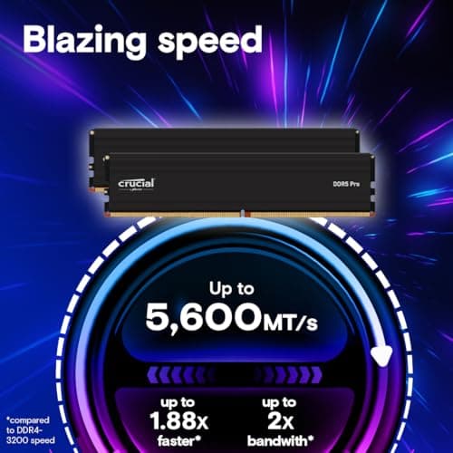 Crucial Pro 128GB Kit (2x64GB) DDR5 RAM, 5600MHz (or 5200MHz or 4800MHz) Desktop Gaming Memory UDIMM, Compatible with Latest Intel & AMD CPU CP2K64G56C46U5