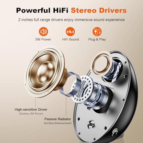 Computer Speakers for Desktop PC - Portable Plug-N-Play Laptop Bluetooth Speakers - External USB Computer Speakers with Easy-Access Volume Knob/Clear Sound for Windows/macOS/ChromeOS/Linux