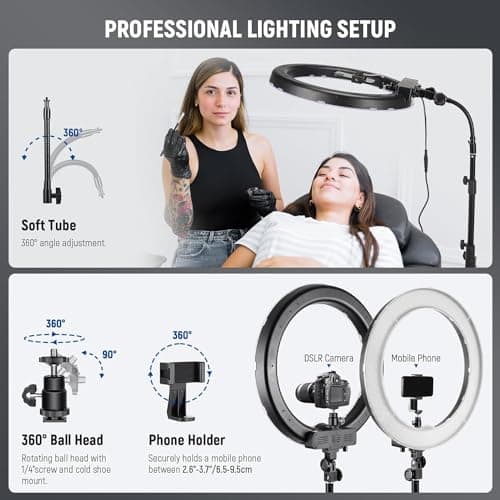 NEEWER 18 Inch Ring Light with Tripod Stand, 55W Large LED Ringlight, Cold Shoe Phone Holder Compatible with iPhone Camera for Video Recording Photography Streaming Selfie Makeup Studio Photo, RL-18