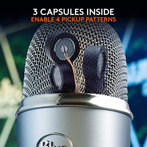 Logitech Creators Blue Yeti USB Microphone for Gaming, Streaming, Podcast, YouTube, Discord, PC, Studio Sound, Plug & Play-Silver