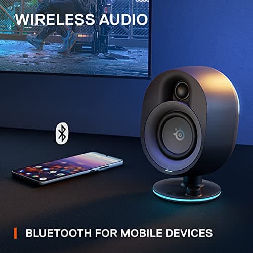 SteelSeries Arena 7 RGB Illuminated 2.1 Gaming Speakers with Powerful Bass, Subwoofer, and Bluetooth - Compatible with PC, PlayStation, Mobile - Black (Renewed)