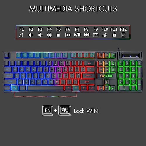 CHONCHOW Gaming Keyboard and Mouse Led Backlit USB Wired with Light Up 104Key 3600DPI 2 Side Button Mouse Keyboard Mechanical Feeling Compatible with PC Mac OS Xbox Ps4 Ps5 with Mousepad