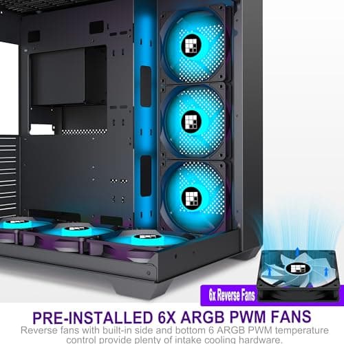 F600 PC Case - Pre-Installed 7 PWM ARGB Fan, ATX Mid-Tower Gaming PC Case, 270° Panoramic Glass with Type-C, FOIFKIN (Black, F600)