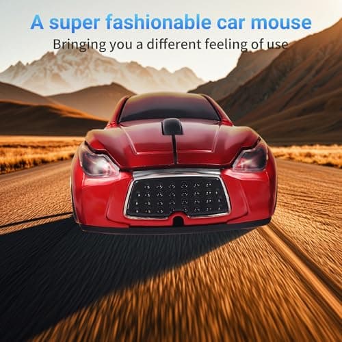 Elec Space Wireless Car-Shape Mouse With LED Headlights, 2.4G Unique for Kids, USB Receiver, 1600 DPI Cool Gaming for Laptop PC Computer-Red
