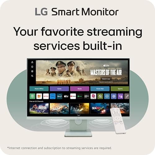 LG 27SR50F-G Smart Monitor 27-Inch FHD (1920x1080) IPS Display, webOS 23, HDR 10, x2 Built-in Speakers, AirPlay 2, Screen Share, Bluetooth, ThinQ App, Remote Control, Green