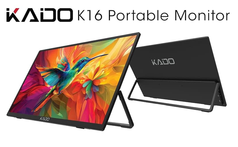 Kado Portable Monitor 15.6'' FHD 1080p, USB-C HDMI Gaming Monitor Ultra-Slim IPS Display Built-in Speakers, External Display 180° Kickstand Wall/Arm Mount for Laptop PC Phone Mac Xbox PS4/PS5 Switch