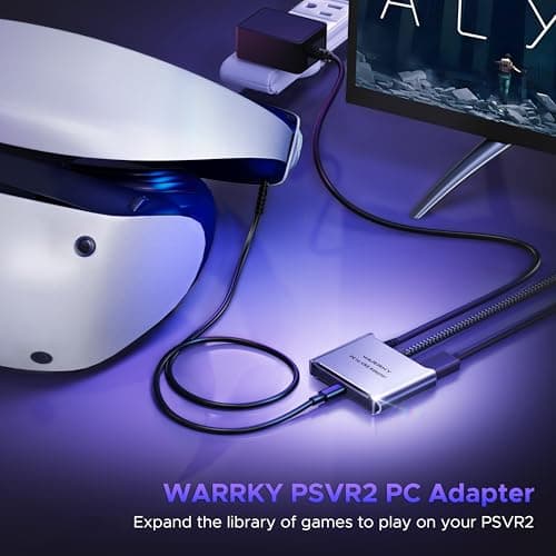 Warrky PSVR2 PC Adapter, PSVR2 Accessories [Aluminum Shell, Nylon-Braided Cable] Compatible with PSVR2, AR Glasses, Portable Monitor, DP 1.4 Cable&15W Power Supply Included