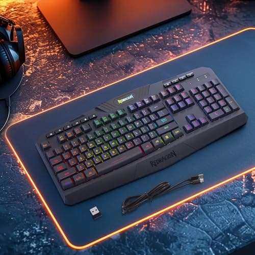 Redragon K503 Wireless Gaming Keyboard, RGB LED Backlit, Multimedia Keys, Silent Membrane Keyboard with Wrist Rest for Windows PC Games (Black)