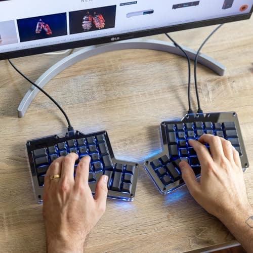 Apos ErgoDox 76 "Hot DOX V2 Split Ergonomic Mechanical Keyboard — Ortholinear, Indicator Screen, QMK/VIA Firmware, RGB, USB-C, PBT Keycaps, Hotswap (Dark - Kailh Rose Red Switches)