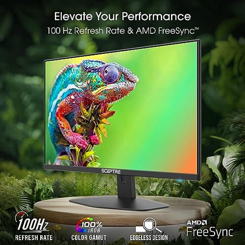 Sceptre New 24-inch Gaming Monitor 100Hz 1ms DisplayPort HDMI x2 100% sRGB AMD FreeSync Build-in Speakers, Eye Care Frameless Machine Black 2024 (E248W-FW100T)