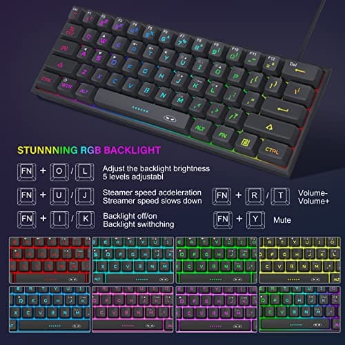 MageGee Mini 60% Gaming Keyboard, RGB Backlit 61 Key Ultra-Compact Keyboard, TS91 Ergonomic Waterproof Mechanical Feeling Office Computer Keyboards for PC, MAC, PS4, Xbox ONE Gamer(Black)