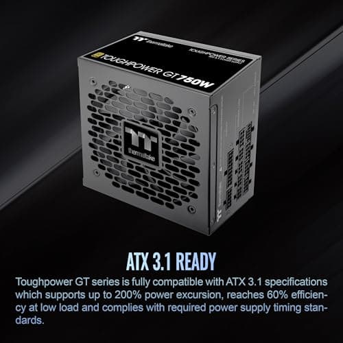 Thermaltake Toughpower GT 750W ATX 3.1 Standard Power Supply; 80 Plus Gold Efficiency; Smart Zero Fan; Native 300W PCIe 5.1 Connector; PS-TPT-0750FNFAGU-3; 5 Year Warranty