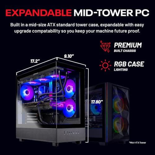 Skytech Azure Gaming PC Desktop, Intel i7 14700F 2.1 GHz (5.3GHz Turbo), NVIDIA RTX 5060 8GB, 1TB NVMe SSD, 32GB DDR5 RAM 6000 RGB, 850W Gold ATX 3 PSU, 360mm ARGB AIO, Wi-Fi, Win 11