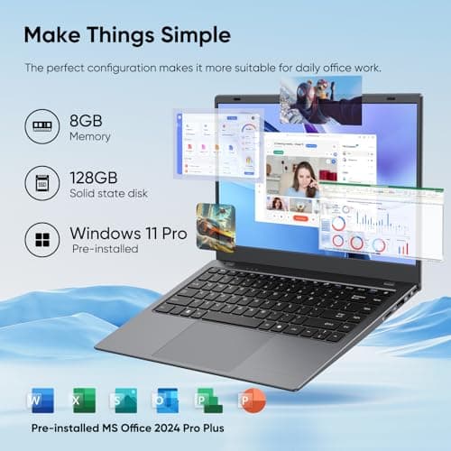 14.1" Windows 11 Pro Laptop Computer 8GB RAM 128GB SSD, Intel Celeron N5095(4C4T, up to 2.9Ghz) IPS Display, HDMI, Dual Band WiFi, BT5.0 Light and Thin Notebook PC for Work, School Student