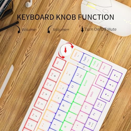 Newmen GM326 75% Percent Mechanical Keyboard,Wired Mini Backlit Hot Swappable Gaming Mechanical Keyboard with Knob,82 Keys Anti-Ghosting Compact White Gaming Keyboards for PC Win Mac,Red Switch