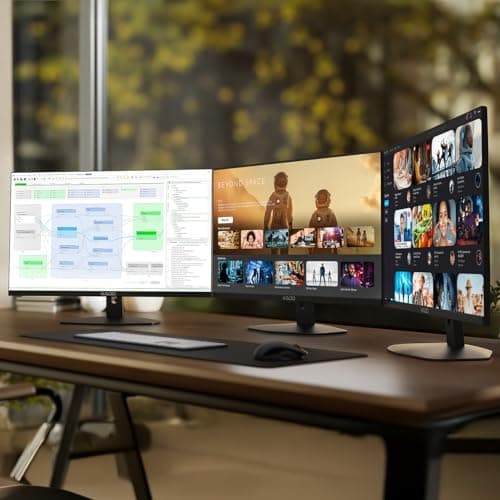 Kado Triple Monitor Setup - 3-Pack 27" 1920x1080 Computer Monitor 75Hz VESA Mount HDMI Office Gaming Hybrid Built-in Speakers (E27 Trio Series)
