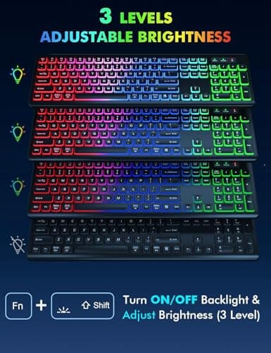Wireless Keyboard and Mouse Combo - RGB Backlit, Rechargeable & Light Up Letters, Full-Size, Ergonomic Tilt Angle, Sleep Mode, 2.4GHz Quiet Keyboard Mouse for Mac, Windows, Laptop, PC