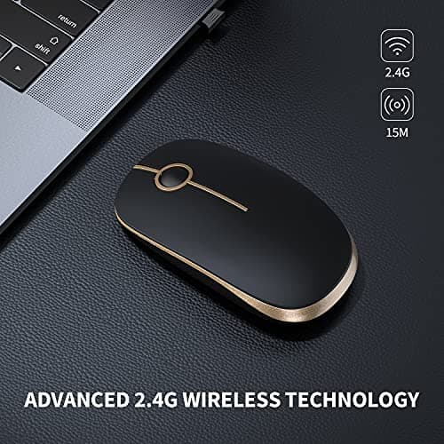 VssoPlor Wireless Mouse, 2.4G Slim Portable Computer Mice with Nano Receiver for Notebook, PC, Laptop, Computer (Black and Gold)